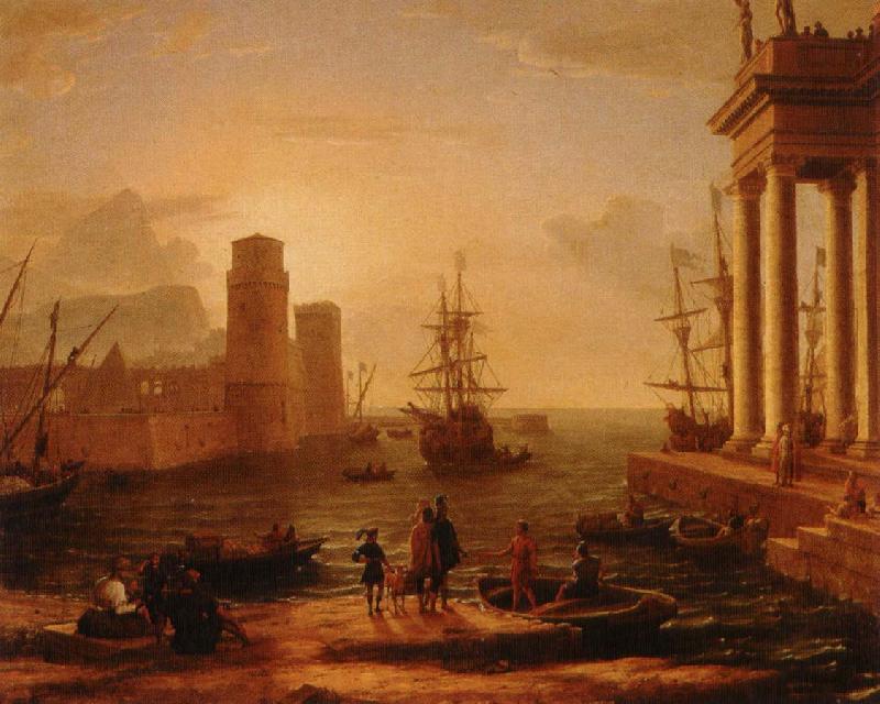 Claude Lorrain utsikt over hamn med bimma oil painting image